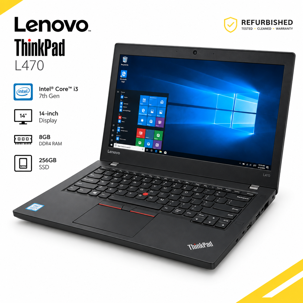 LENOVO REFURBISHED LAPTOP THINKPAD L470 I3 7TH 8GB/256GB (CORE I3 7TH 8GB/256GB SSD WEBC14"WINPRO)
